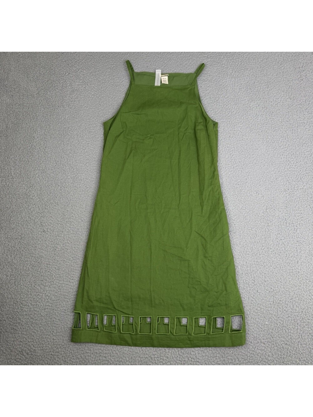 Magaschoni Green Linen Sleeveless Shift Mini Cut Out Dress Sz XS w/Pockets